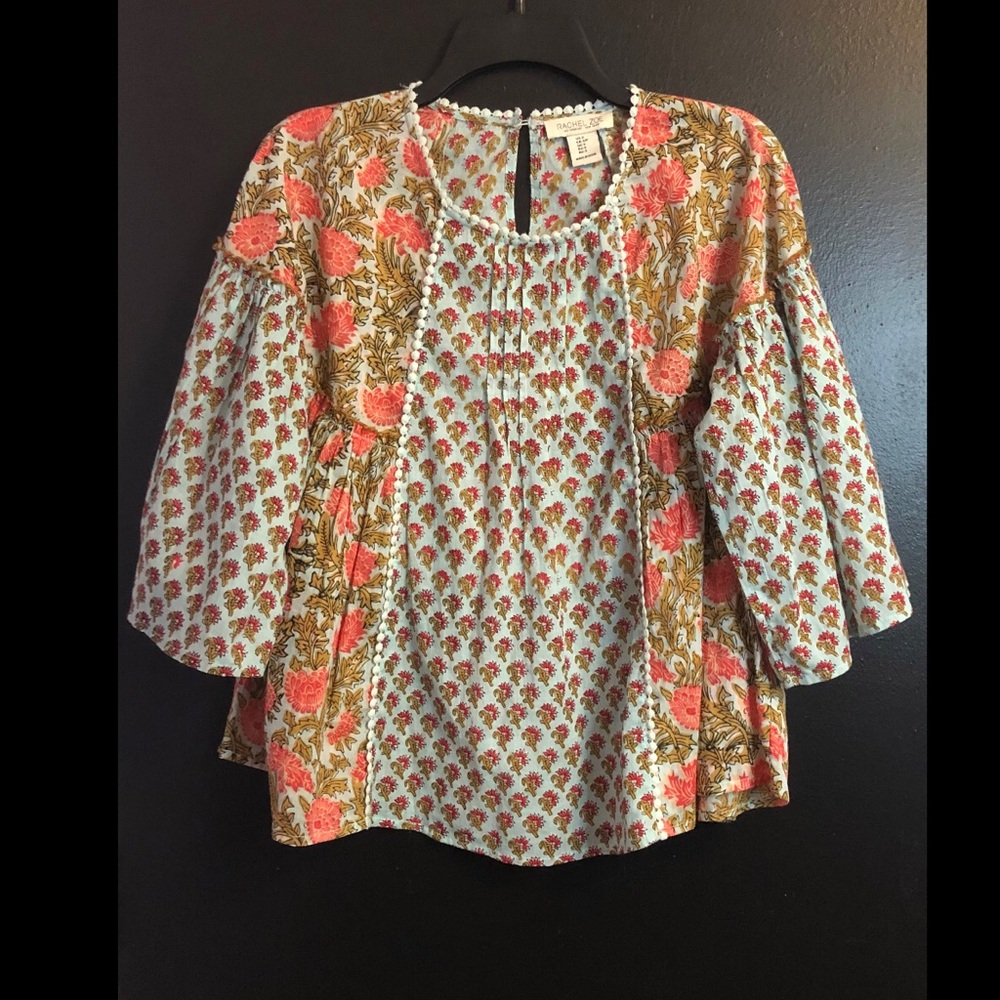 Rachel Zoe Coral & Cream Floral Peasant Blouse